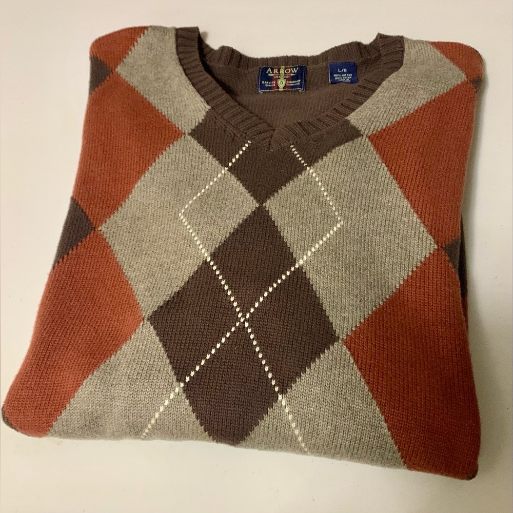 Arrow Knit Sweater Argyle size L